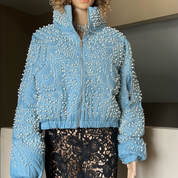 Denim Embellished Puffer Jacket - Picture 10 of 11